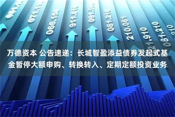 万德资本 公告速递：长城智盈添益债券发起式基金暂停大额申购、转换转入、定期定额投资业务